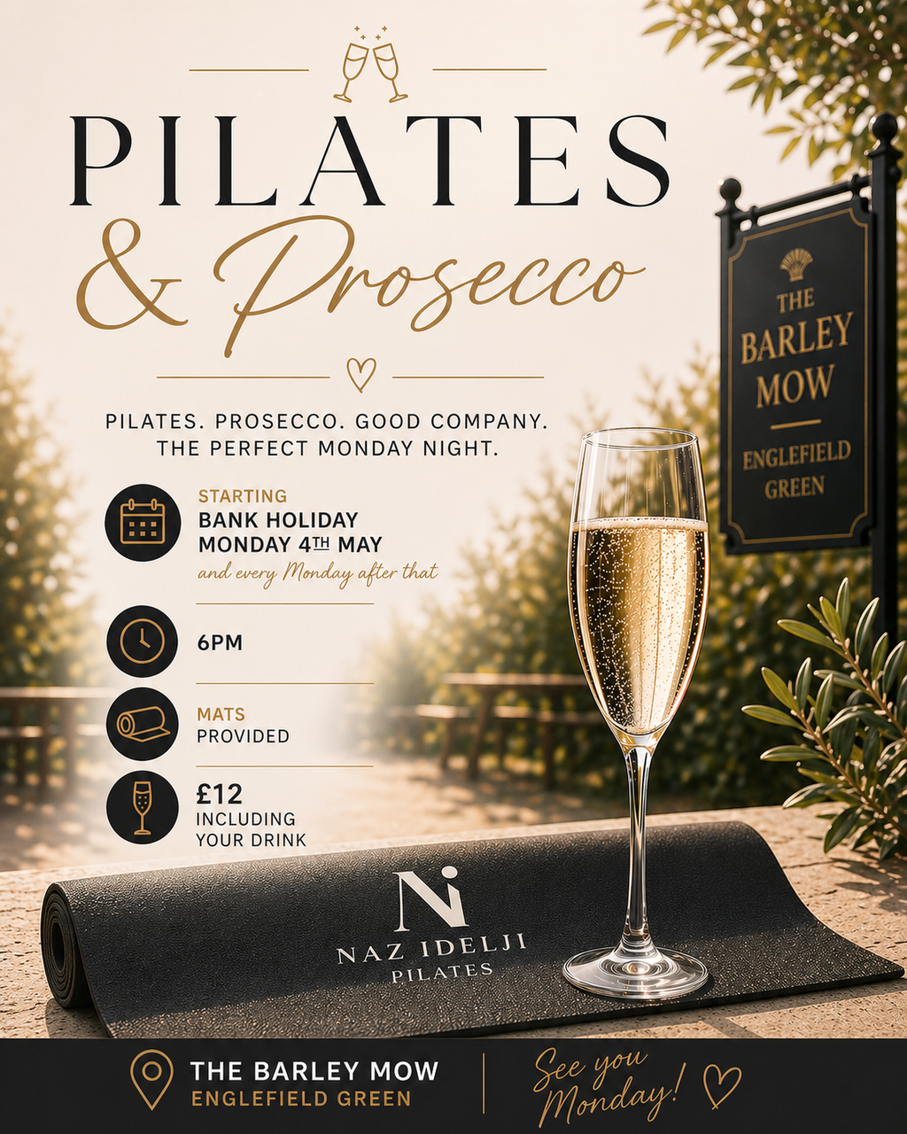 Pilates & Prosecco at The Barley Mow pub